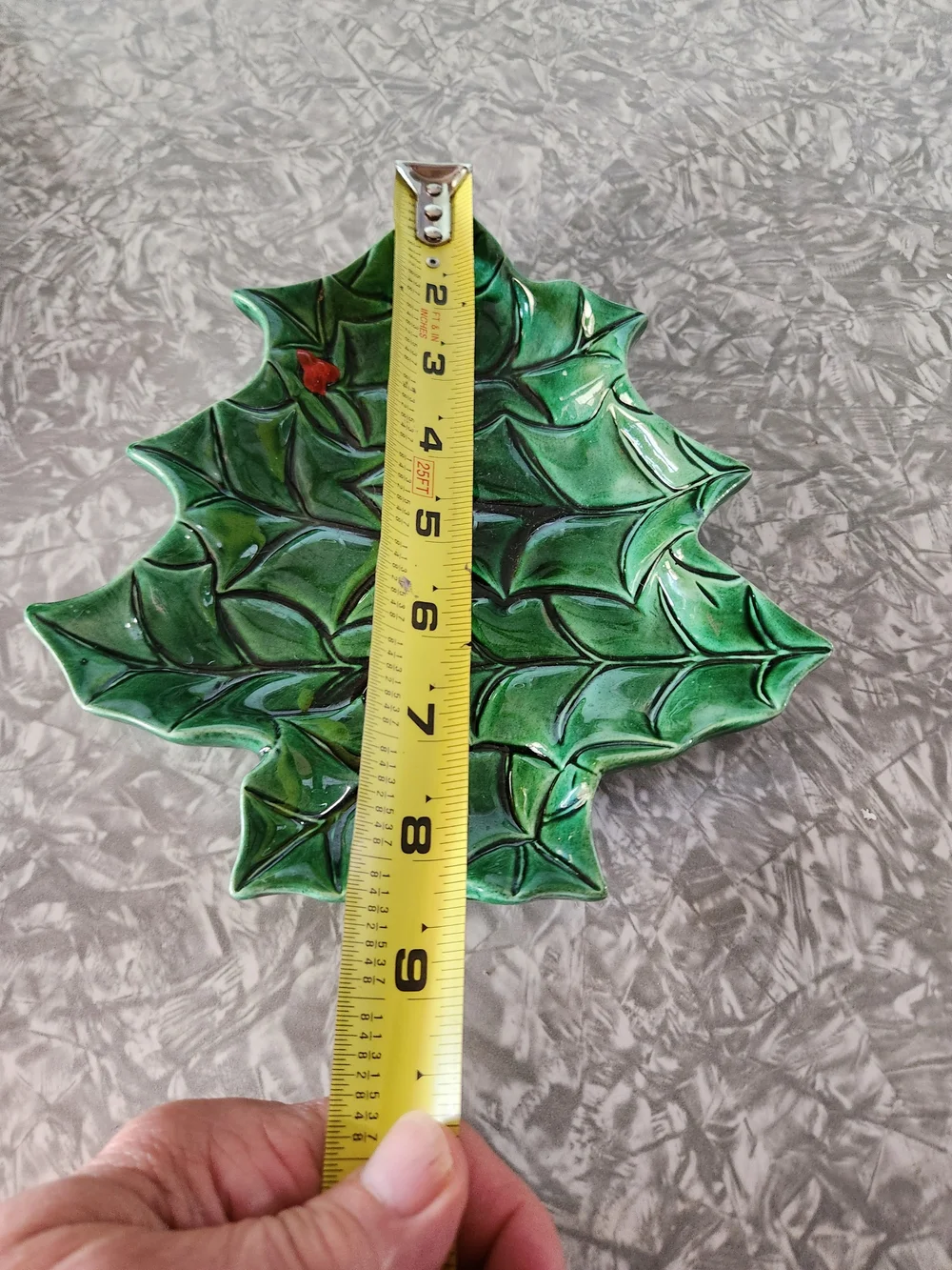 Green Holly Leaf Ceramic Holiday Dish